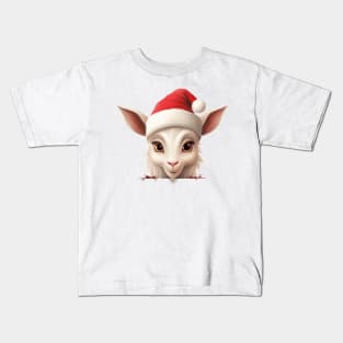 Christmas Peeking Baby Goat Kids T-Shirt